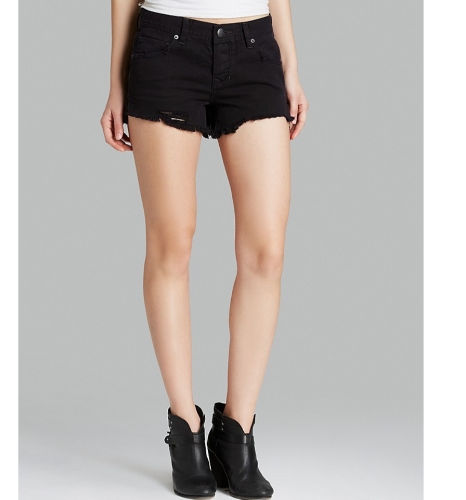 Free People Black Shark Bite Denim Shorts 25